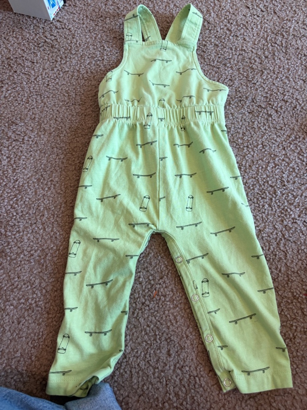 CB1 Kate Quinn Little Liam Cotton 18-24 Green Skateboard-Print Baby Overalls